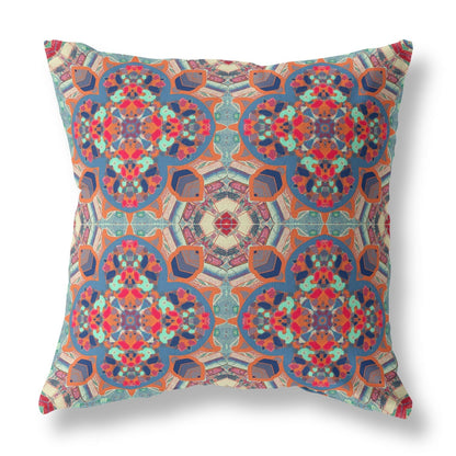 18" Orange Blue Cloverleaf Boho Suede Throw Pillow