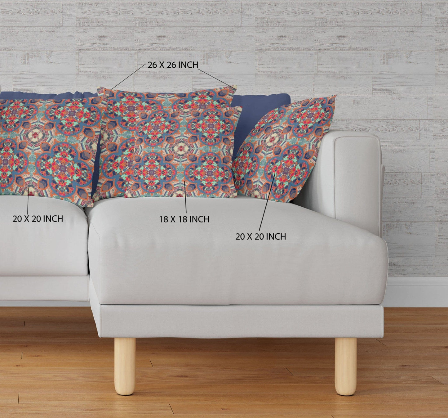 18" Orange Blue Cloverleaf Boho Suede Throw Pillow