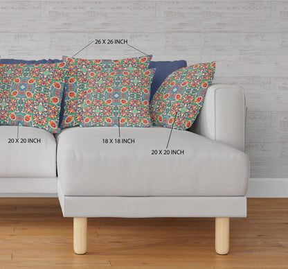 18" Orange Green Cloverleaf Boho Suede Throw Pillow