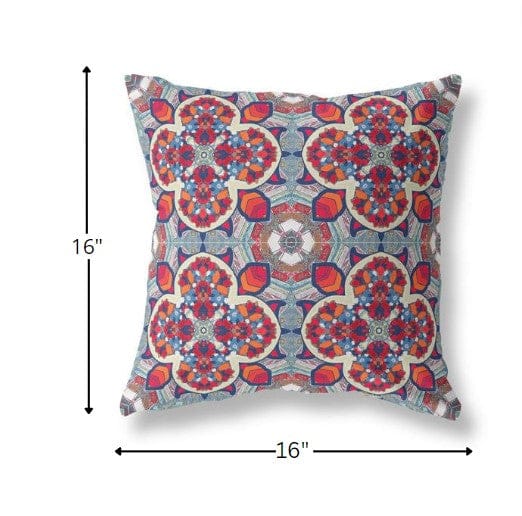 16" Red Blue Cloverleaf Boho Suede Throw Pillow