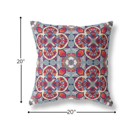 18" Red Blue Cloverleaf Boho Suede Throw Pillow