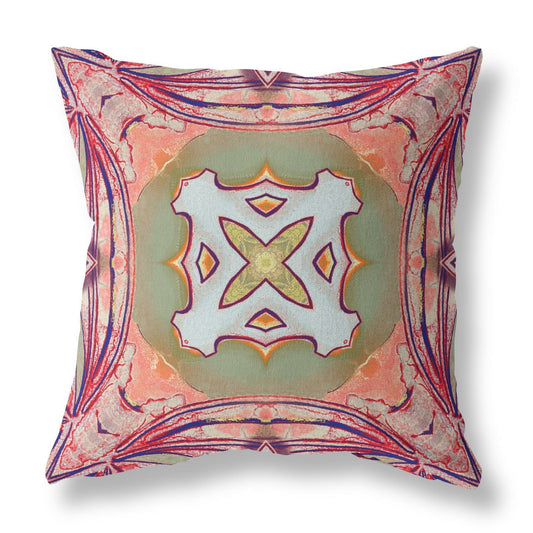 16” Magenta Green Geo Tribal Suede Throw Pillow