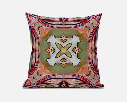 16” Magenta Green Geo Tribal Suede Throw Pillow
