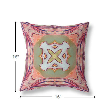 16” Magenta Green Geo Tribal Suede Throw Pillow