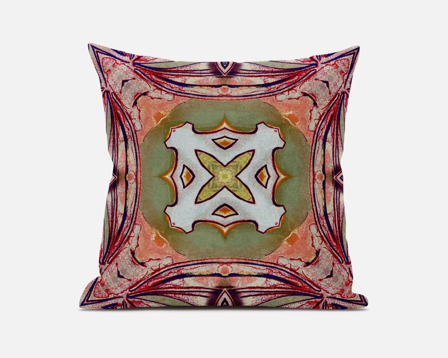 18” Magenta Green Geo Tribal Suede Throw Pillow