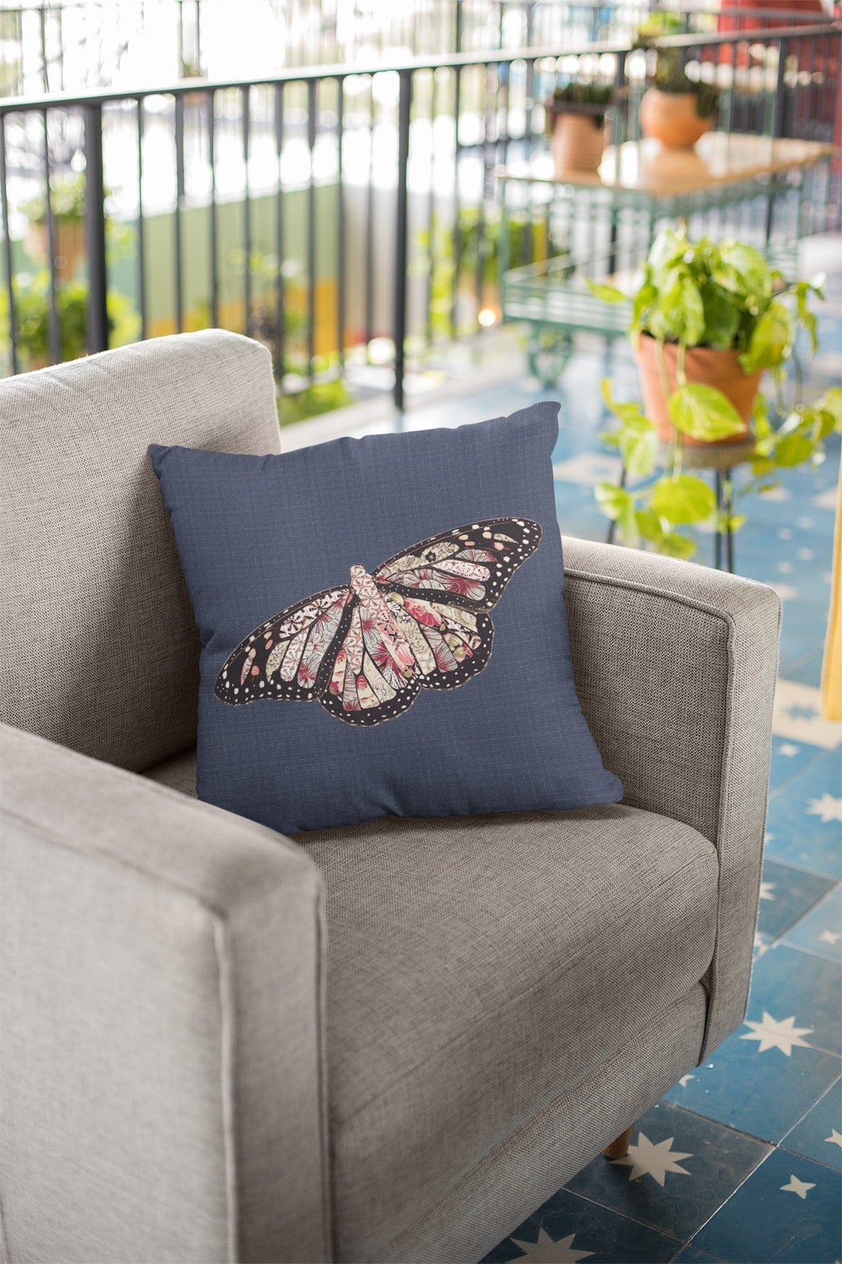 16" Denim Blue Butterfly Suede Throw Pillow