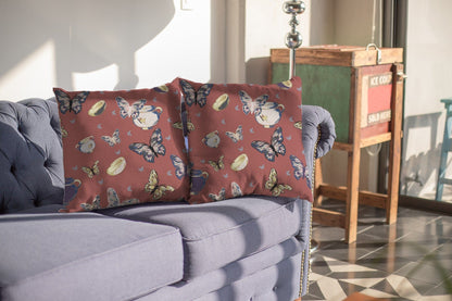 16" Copper Rose Butterflies Decorative Suede Throw Pillow