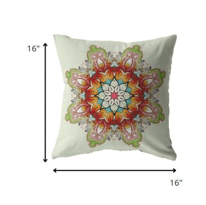 16" Orange Green Mandala Decorative Suede Throw Pillow