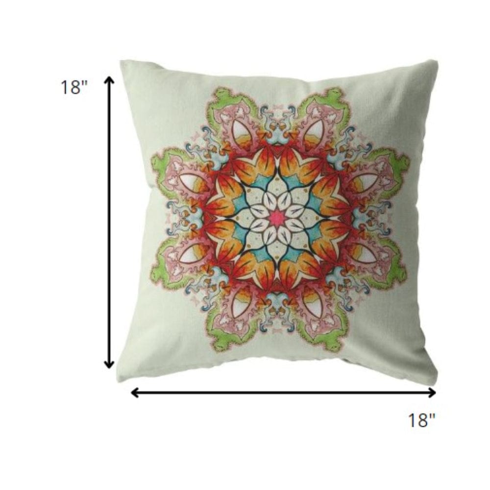 18" Orange Green Mandala Decorative Suede Throw Pillow