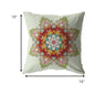 18" Orange Green Mandala Decorative Suede Throw Pillow