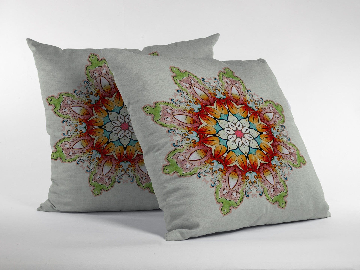 18" Orange Green Mandala Decorative Suede Throw Pillow