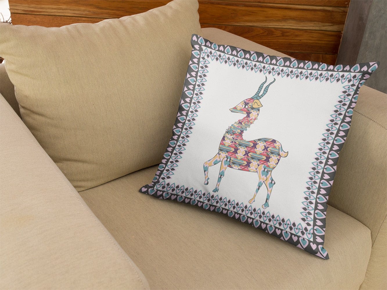 16" Blue White Boho Deer Suede Throw Pillow