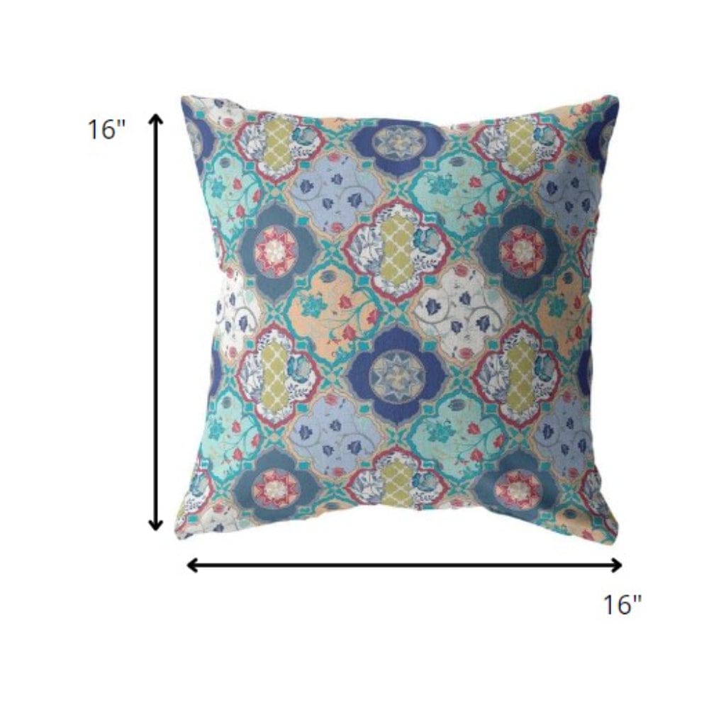 16” Blue Peach Trellis Suede Throw Pillow