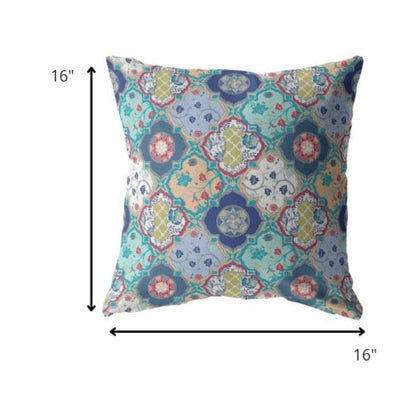16” Blue Peach Trellis Suede Throw Pillow