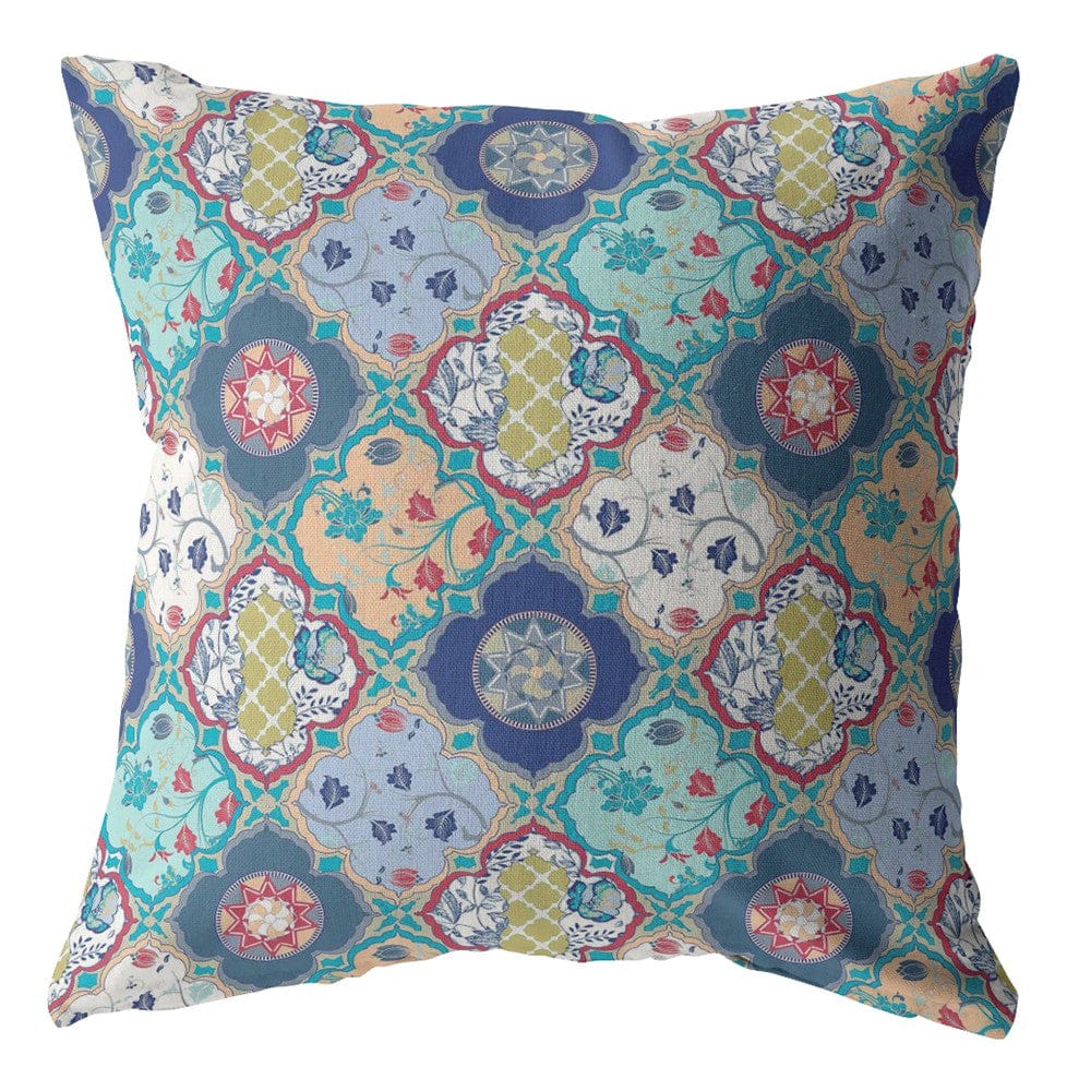 18” Blue Peach Trellis Suede Throw Pillow