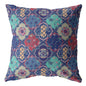 16” Navy Red Trellis Suede Throw Pillow