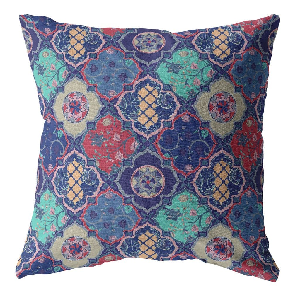 18” Navy Red Trellis Suede Throw Pillow