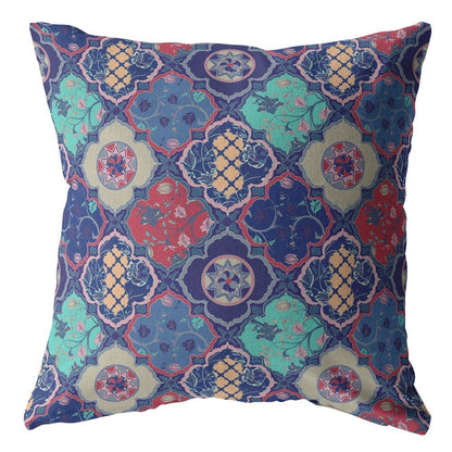 18” Navy Red Trellis Suede Throw Pillow