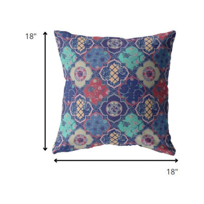 18” Navy Red Trellis Suede Throw Pillow