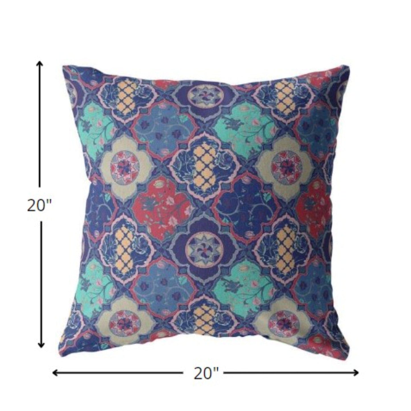 18” Navy Red Trellis Suede Throw Pillow