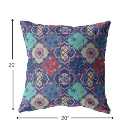 18” Navy Red Trellis Suede Throw Pillow