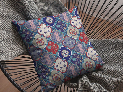 16” Turquoise Cream Trellis Suede Throw Pillow