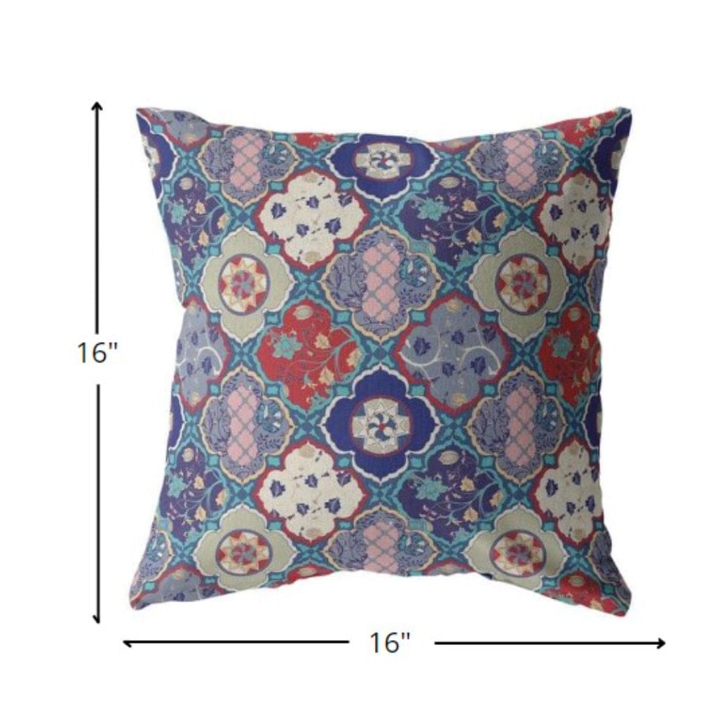 16” Turquoise Cream Trellis Suede Throw Pillow