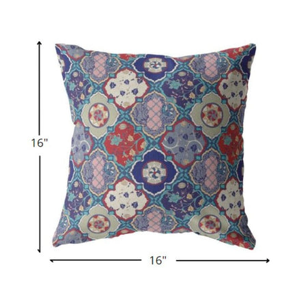 16” Turquoise Cream Trellis Suede Throw Pillow