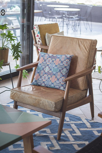 16” Turquoise Red Trellis Suede Throw Pillow