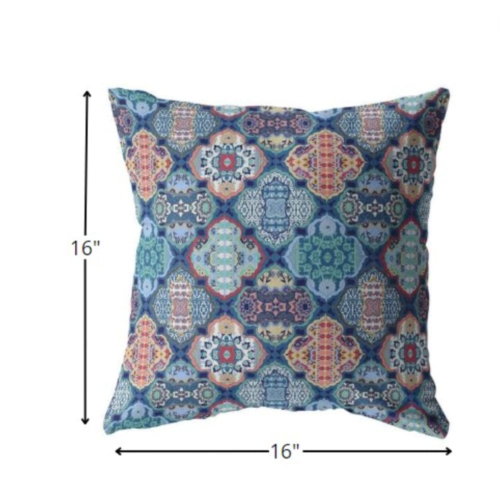 16” Turquoise Red Trellis Suede Throw Pillow