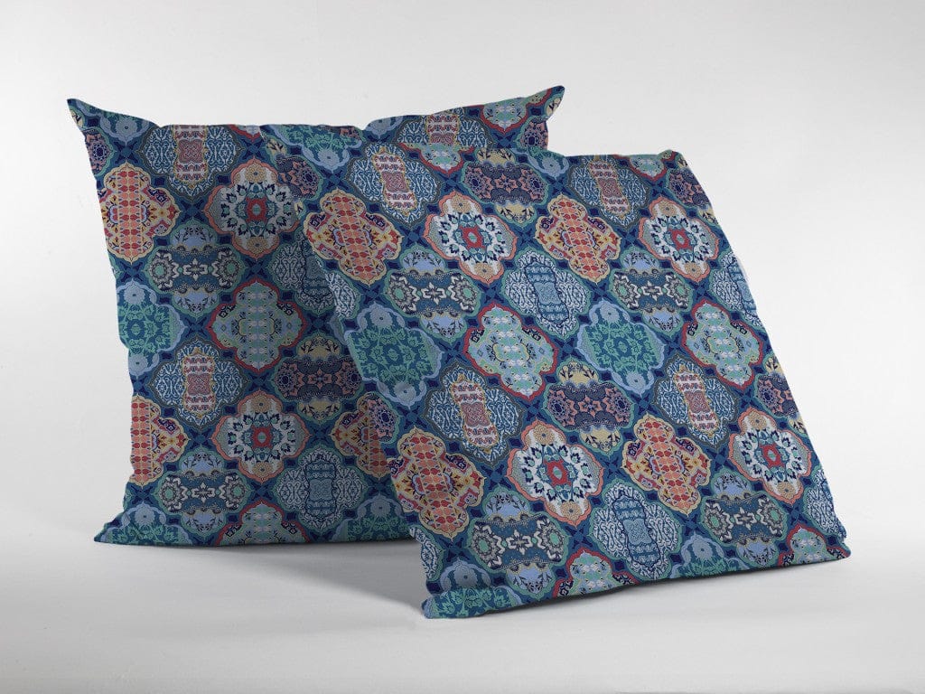 18” Turquoise Red Trellis Suede Throw Pillow