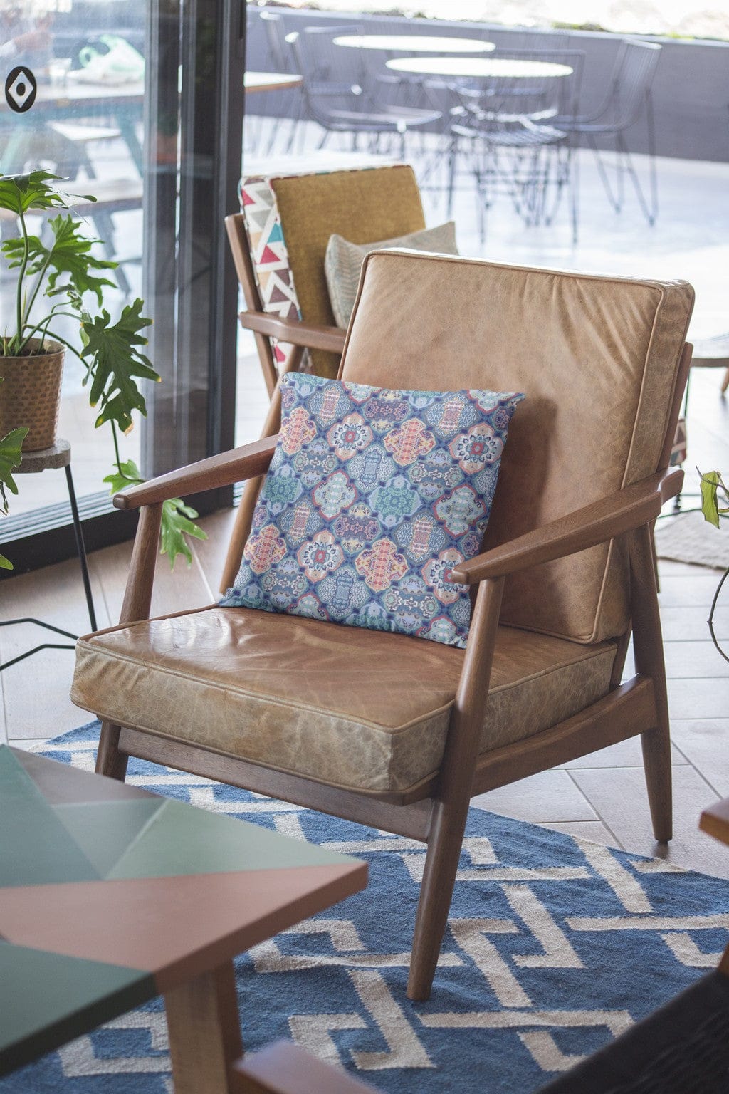 18” Turquoise Red Trellis Suede Throw Pillow