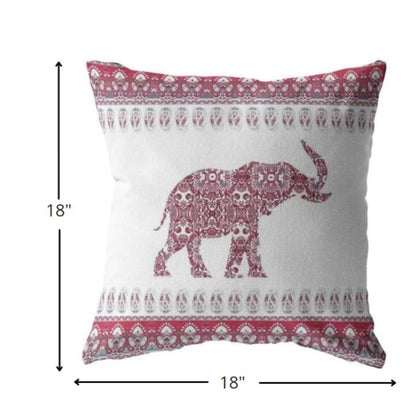18” Red White Ornate Elephant Suede Throw Pillow