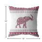 18” Red White Ornate Elephant Suede Throw Pillow