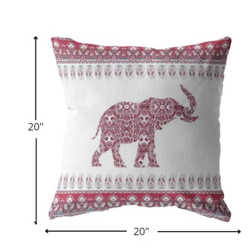 18” Red White Ornate Elephant Suede Throw Pillow