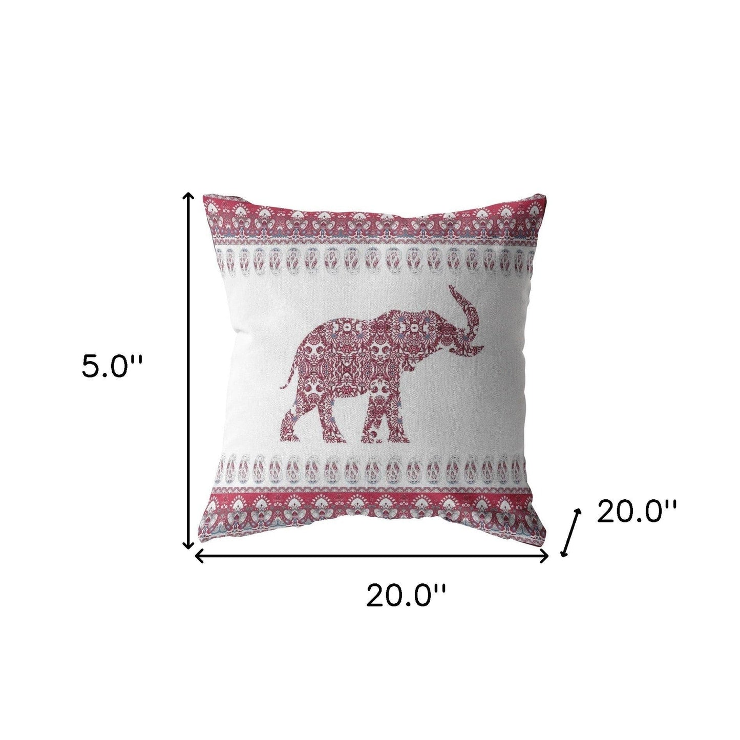 18” Red White Ornate Elephant Suede Throw Pillow