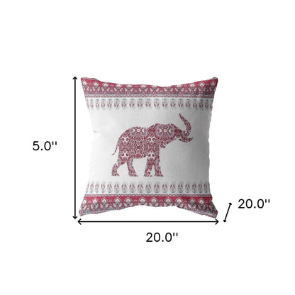 18” Red White Ornate Elephant Suede Throw Pillow