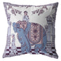 16” Blue Purple Ornate Elephant Suede Throw Pillow