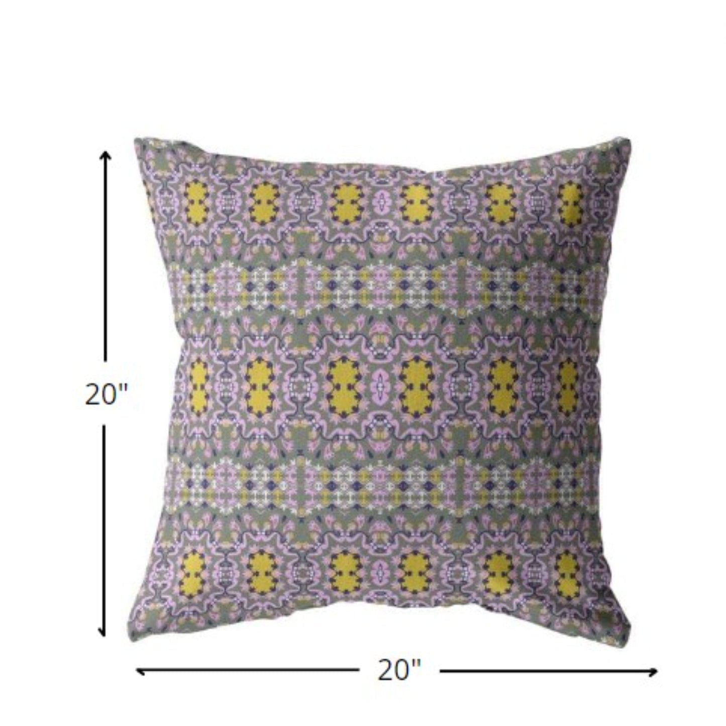 18” Purple Yellow Geofloral Suede Throw Pillow