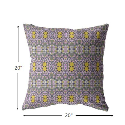 18” Purple Yellow Geofloral Suede Throw Pillow