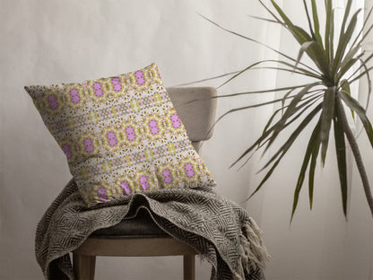 16” Yellow Lavender Geofloral Suede Throw Pillow
