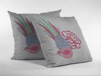 18” Pink White Peacock Suede Throw Pillow