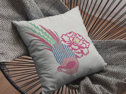 18” Pink White Peacock Suede Throw Pillow