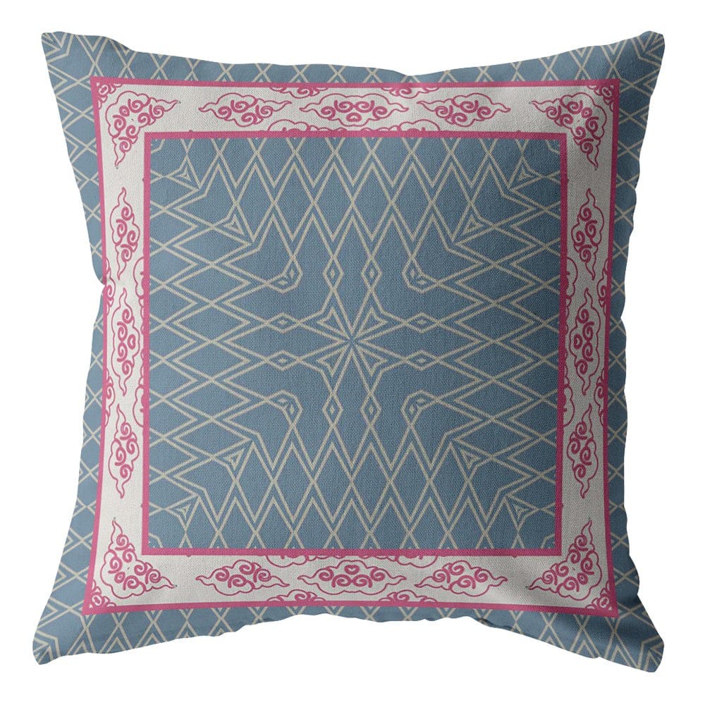 16" Pink Blue Nest Ornate Frame Suede Throw Pillow