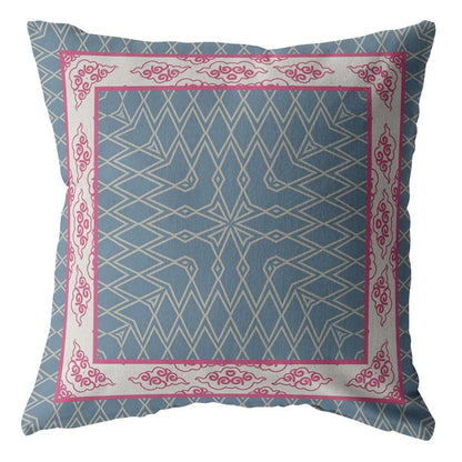 16" Pink Blue Nest Ornate Frame Suede Throw Pillow