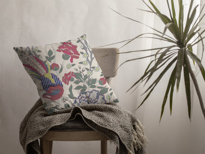 16” Pink Sage Peacock Suede Throw Pillow