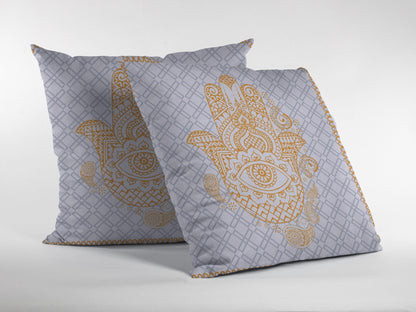 18” Gold Gray Hamsa Boho Suede Throw Pillow