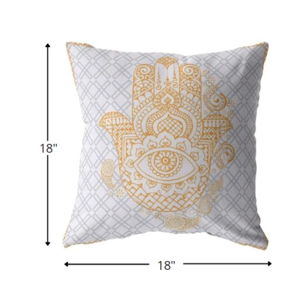 18” Gold Gray Hamsa Boho Suede Throw Pillow
