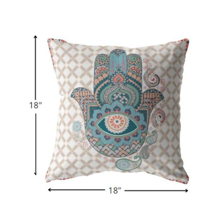 18” Blue Gray Hamsa Boho Suede Throw Pillow
