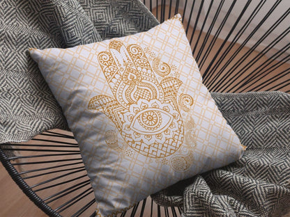 18” Gold White Hamsa Boho Suede Throw Pillow